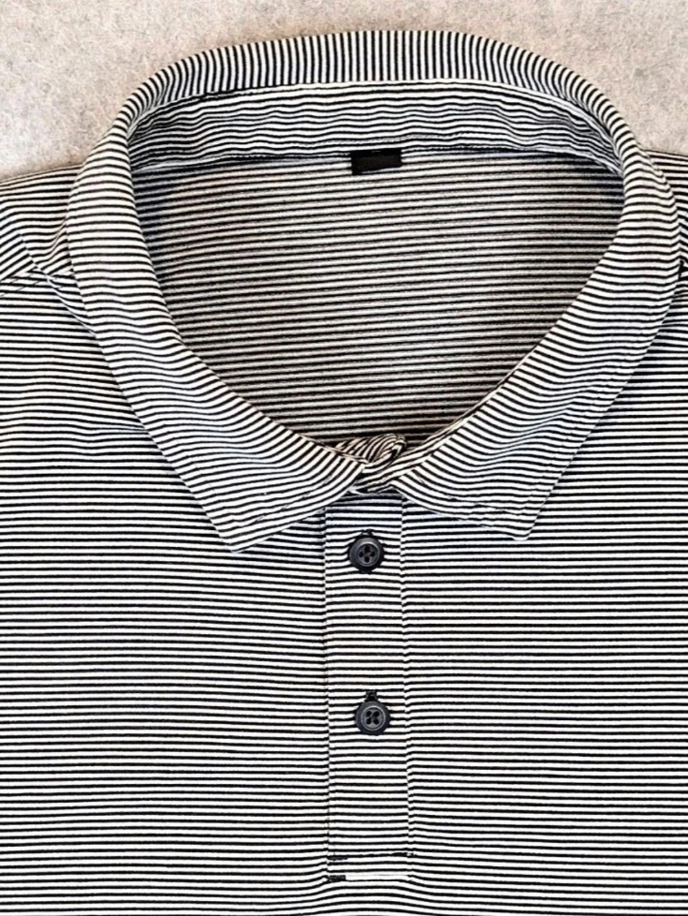 Lululemon Men’s Evolution Black and Grey Striped Polo Shirt Size L
Like New.